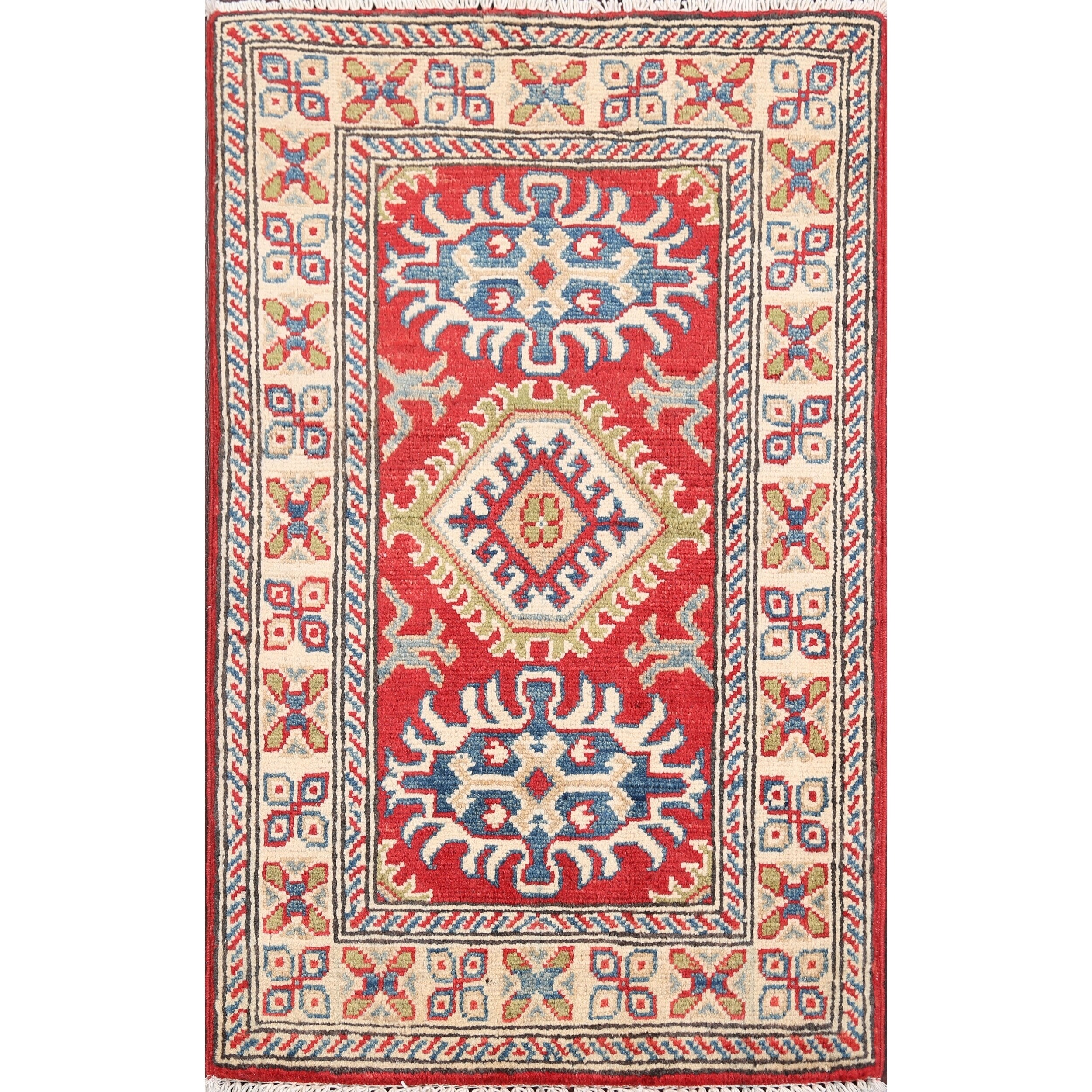 Super Kazak Area Rug 2x3, popular Geometric Handmade Wool Carpet