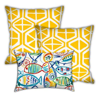 Looking For Fish Indoor/Outdoor Pillow, Set of 2 Large & 1 Lumbar Pillow