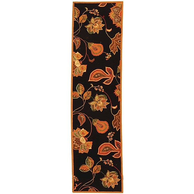 Hand hooked Autumn Leaves Black/ Orange Wool Runner (26 X 6)