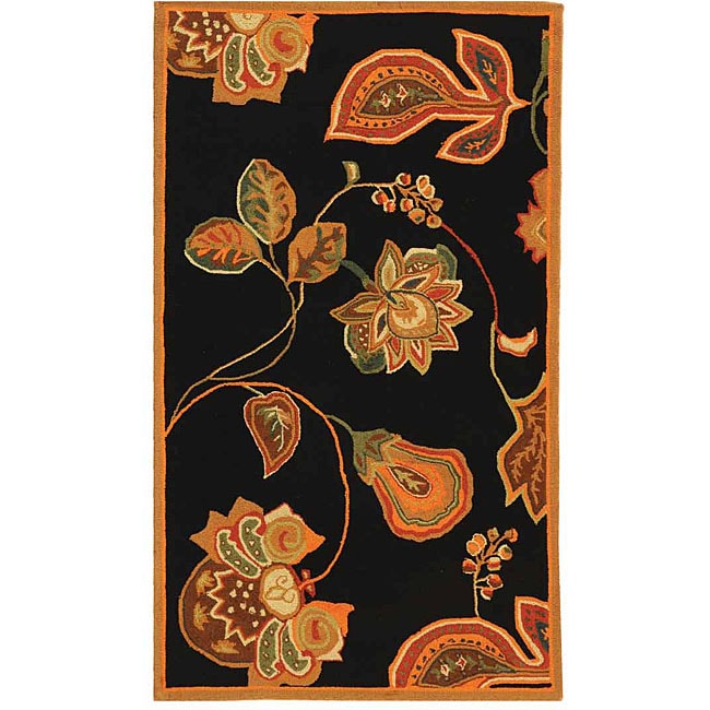 Hand hooked Autumn Leaves Black/ Orange Wool Rug (29 X 49)