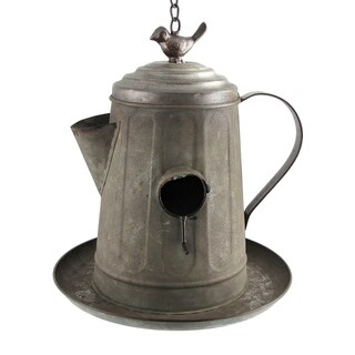 Hanging Galvanized Teapot Birdhouse & Feeder 