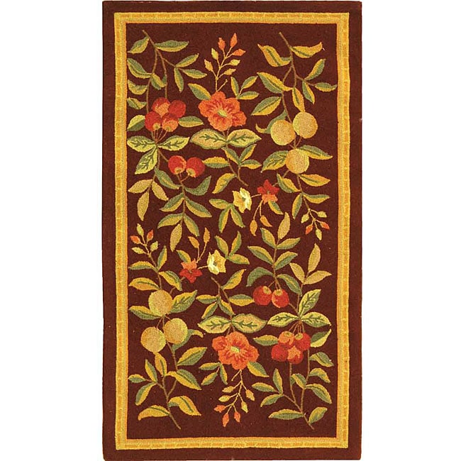 Hand hooked Botanical Burgundy Wool Runner (26 X 6)