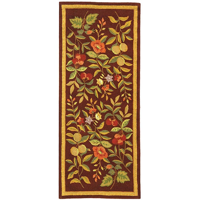 Hand hooked Botanical Burgundy Wool Rug (29 X 49)