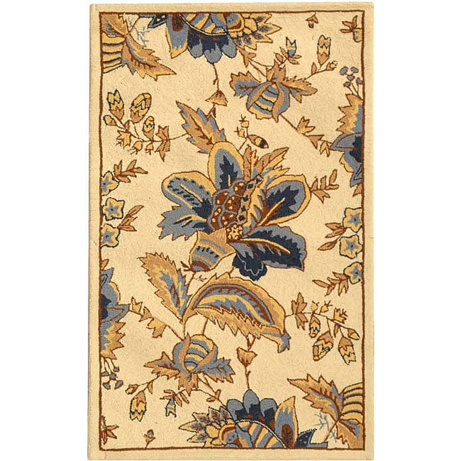 Hand hooked Floral Garden Ivory Wool Runner (26 X 4)