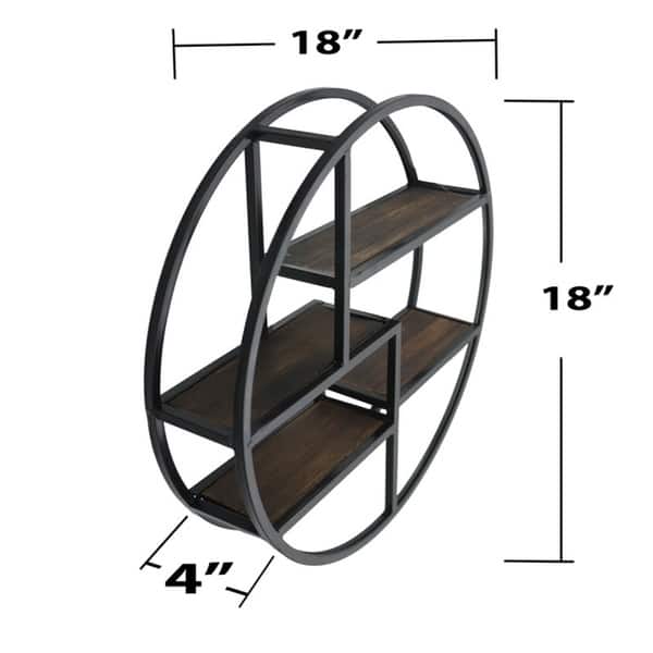 18 Inches Round wall-mounted Iron hanging storage shelves, Black ...