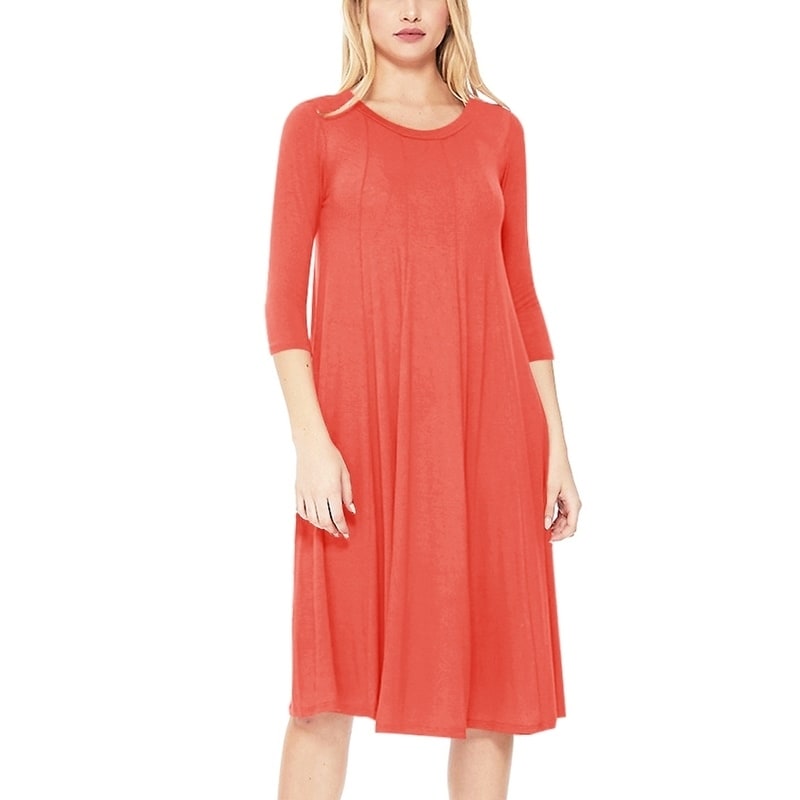 Women's Solid Loose Fit Jersey Knit Midi Dress