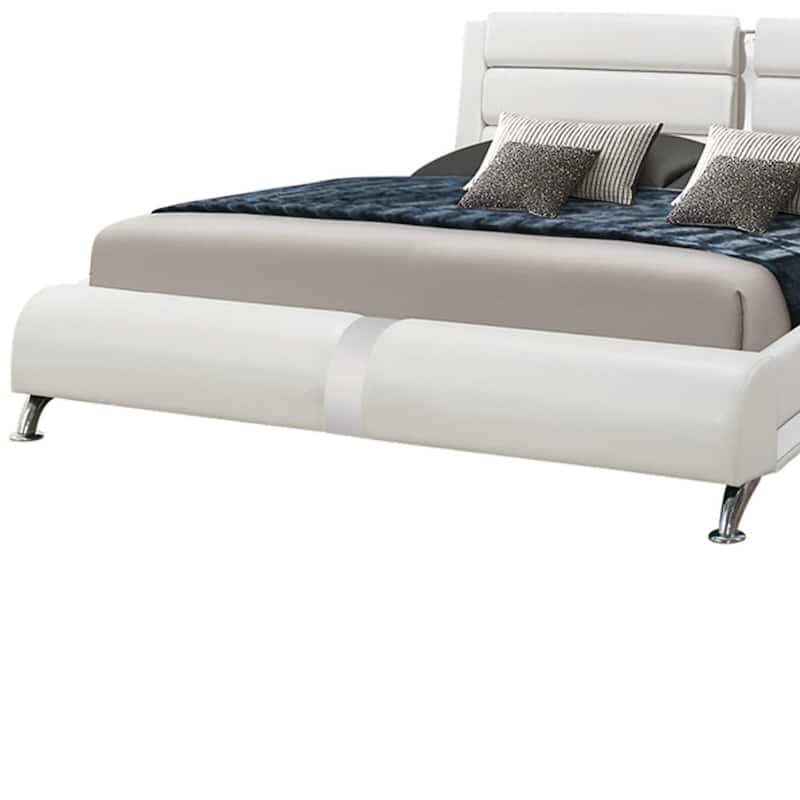 Contemporary Leatherette Eastern King Bed with Chrome Accents, White