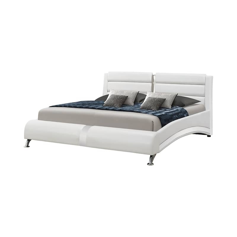 Contemporary Leatherette Eastern King Bed with Chrome Accents, White