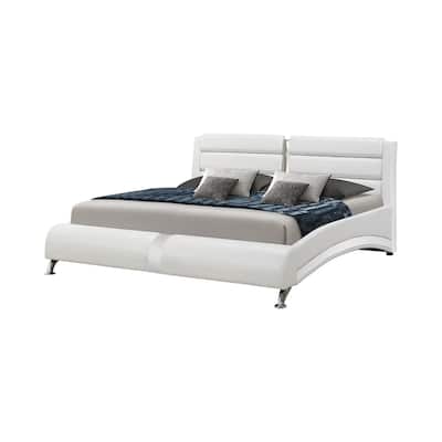 Contemporary Leatherette Eastern King Bed with Chrome Accents, White