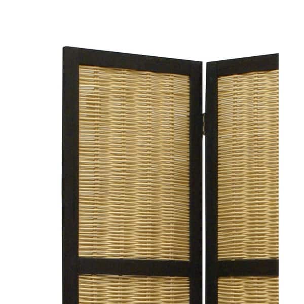 Cottage Style 3 Panel Room Divider with Willow Weaving, Black and Brown ...