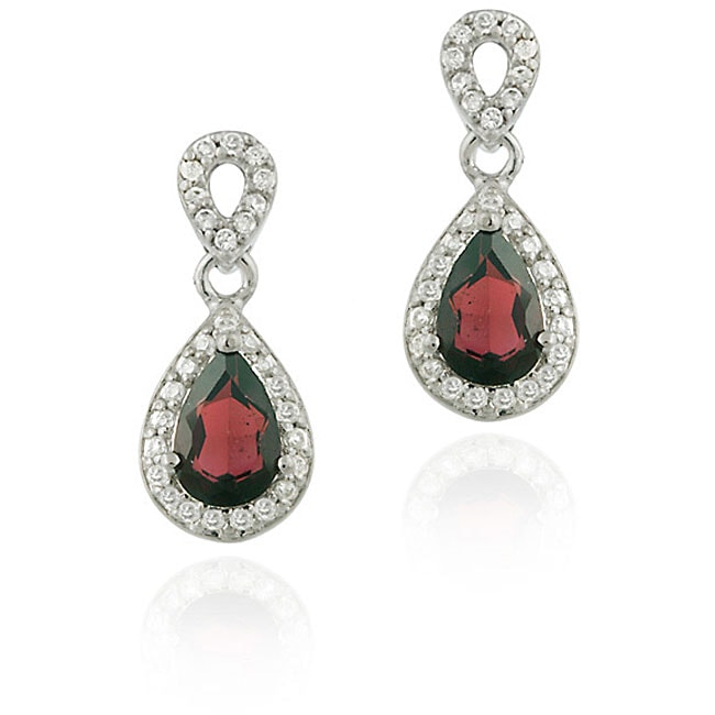 Glitzy Rocks 18k Garnet And Cz Teardrop Dangle Earrings On Glitzy Rocks 18k Garnet And Cz Teardrop Dangle Earrings
