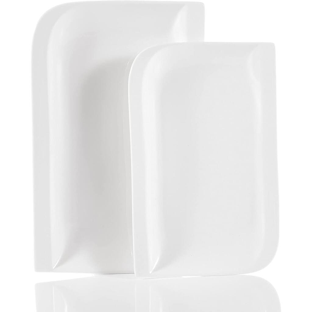 2-Piece Ivory White Porcelain Rectangular Plates