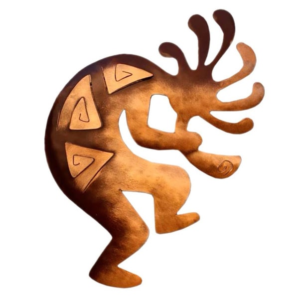 Kokopelli Peace Indoor Outdoor Decorator Accent Brown and Gold Iron Flute Player Rustic Metal Wall A