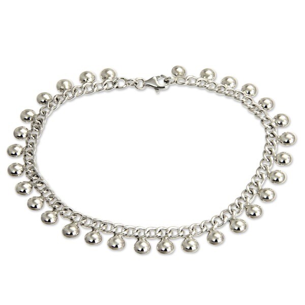Palace Charms Lobster Claw Clasp Link Bracelet with Dangling Ball Charms 925 Sterling Silver Ankelet