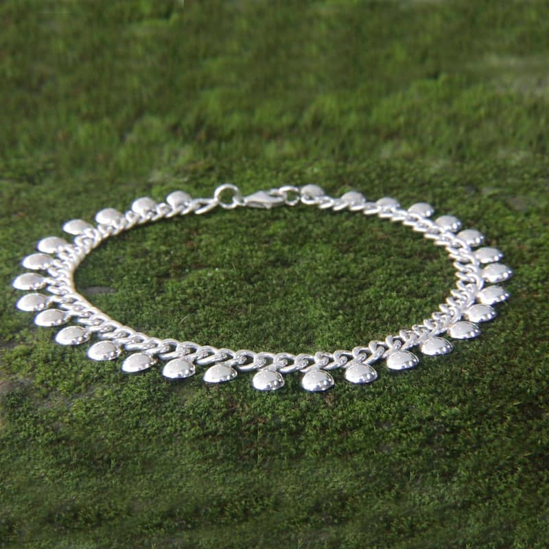 NOVICA Handmade Dangling Ball Charms Ankelet (Indonesia) - Silver