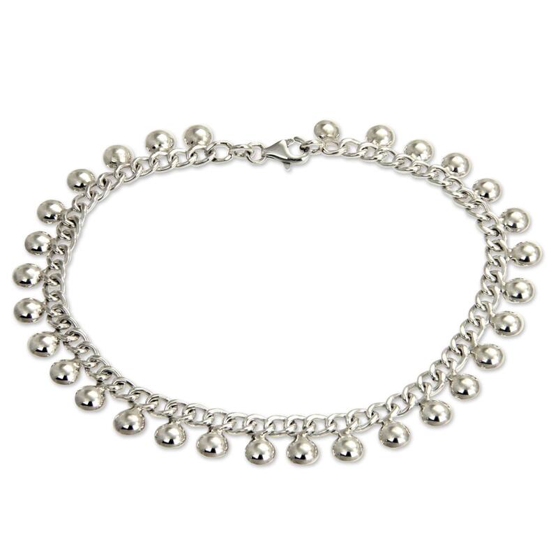 NOVICA Handmade Dangling Ball Charms Ankelet (Indonesia) - Silver - Over 9 Inches - Silver - White