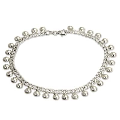 NOVICA Handmade Dangling Ball Charms Ankelet (Indonesia) - Silver