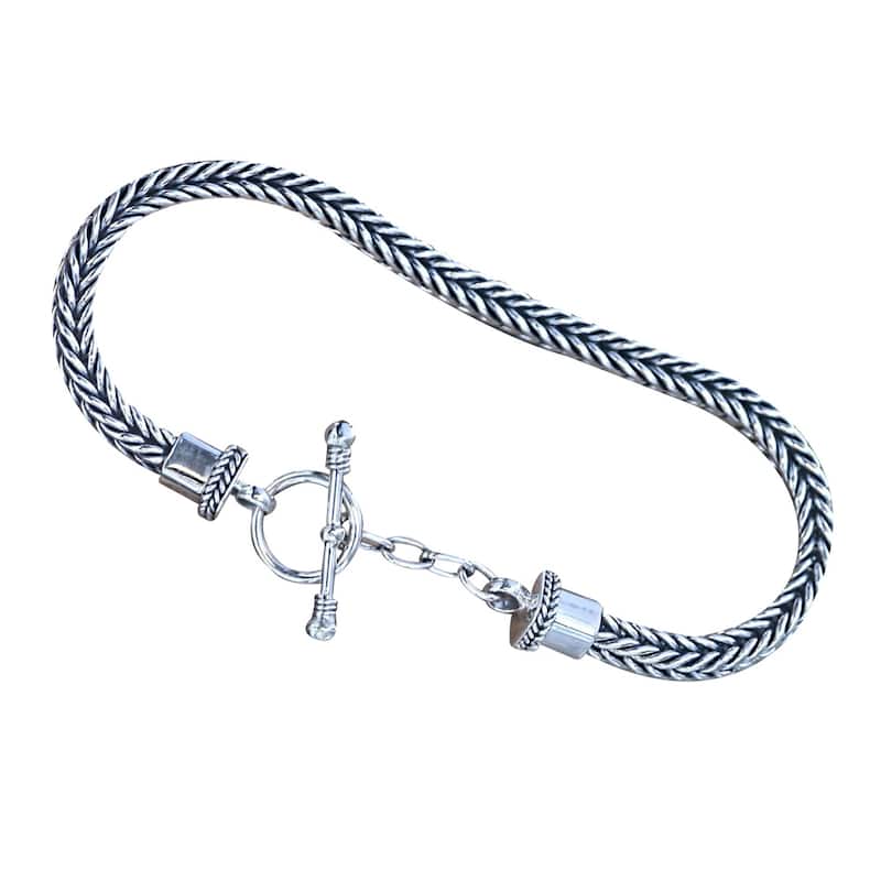 Handmade Dragon Bone Elegant Braided .925 Sterling Silver Bracelet (Indonesia)