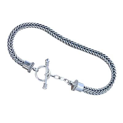Handmade Dragon Bone Elegant Braided .925 Sterling Silver Bracelet (Indonesia)