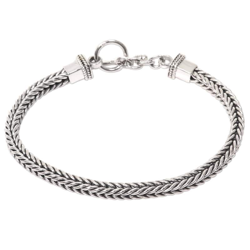 Handmade Dragon Bone Elegant Braided .925 Sterling Silver Bracelet (Indonesia) - 8 Inch - White