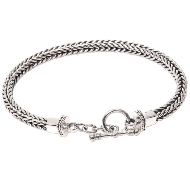 Handmade Dragon Bone Elegant Braided .925 Sterling Silver Bracelet (Indonesia)