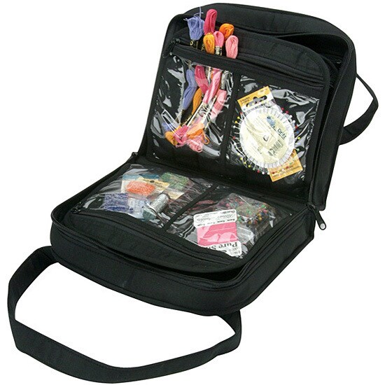 Yazzii Black Quilted Cotton Oval Craft Organizer Bag 12 Yazzii Black Quilted Cotton Oval Craft Organizer Bag 12 Compartments