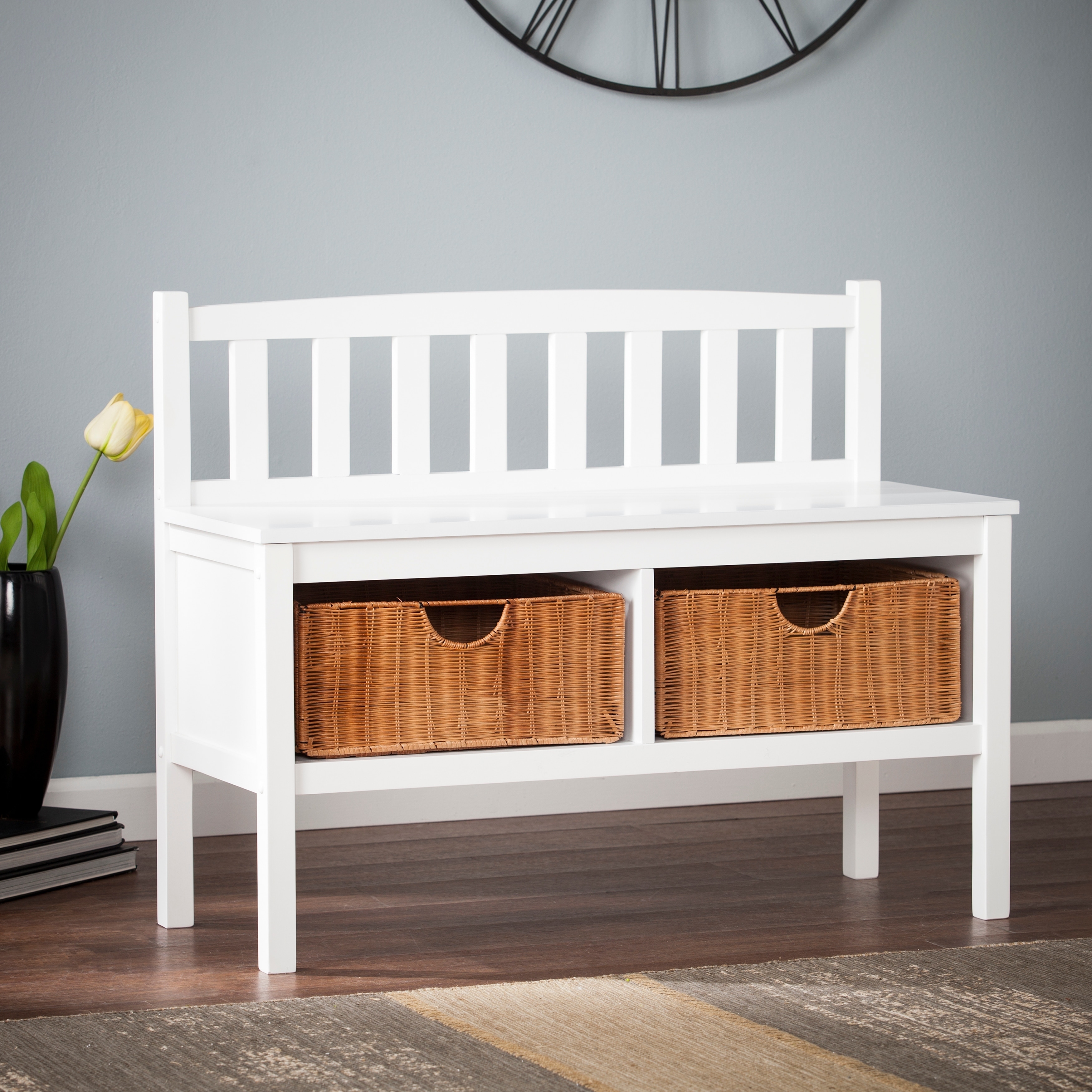 Long Storage Bench With Baskets Long White Bench With Storage Baskets | Storage Bench