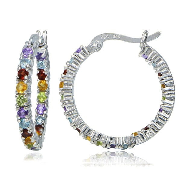 Shop Glitzy Rocks 18k Gold overlay/Sterling Silver Multi-gemstone Hoop ...