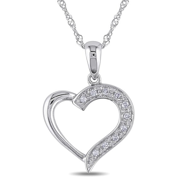 Miadora 14k White Gold Diamond Heart Necklace and Gift Box Miadora Diamond Necklaces