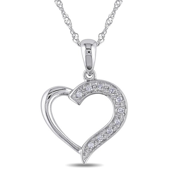 Shop Miadora 14k White Gold Diamond Heart Necklace and Gift Box - Free ...
