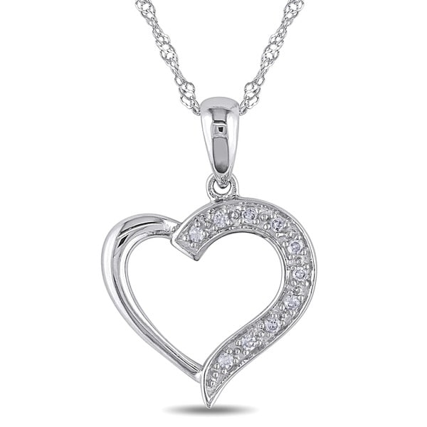 Shop Miadora 14k White Gold Diamond Heart Necklace and Gift Box - Free ...