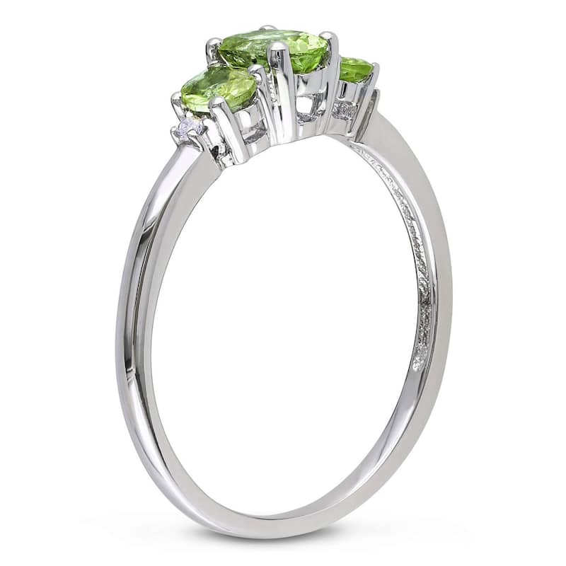 Miadora 10k White Gold Peridot and Diamond 3-stone Ring - Green