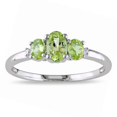 Miadora 10k White Gold Peridot and Diamond 3-stone Ring - Green