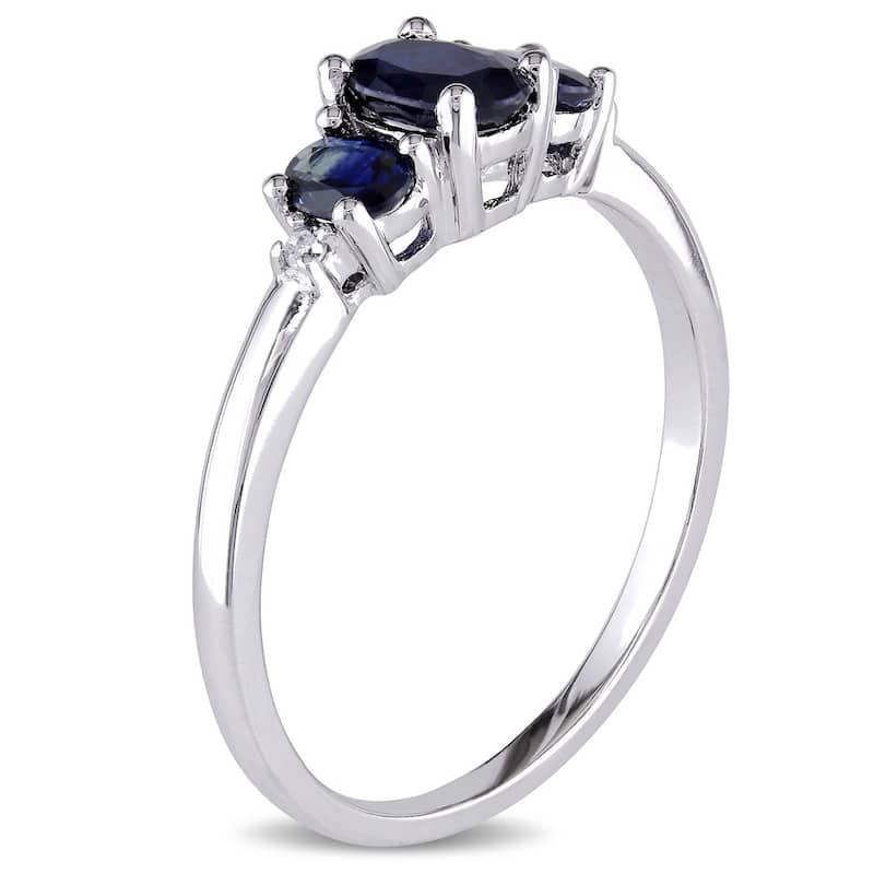 Miadora 10k White Gold Blue Sapphire and Diamond 3-stone Ring