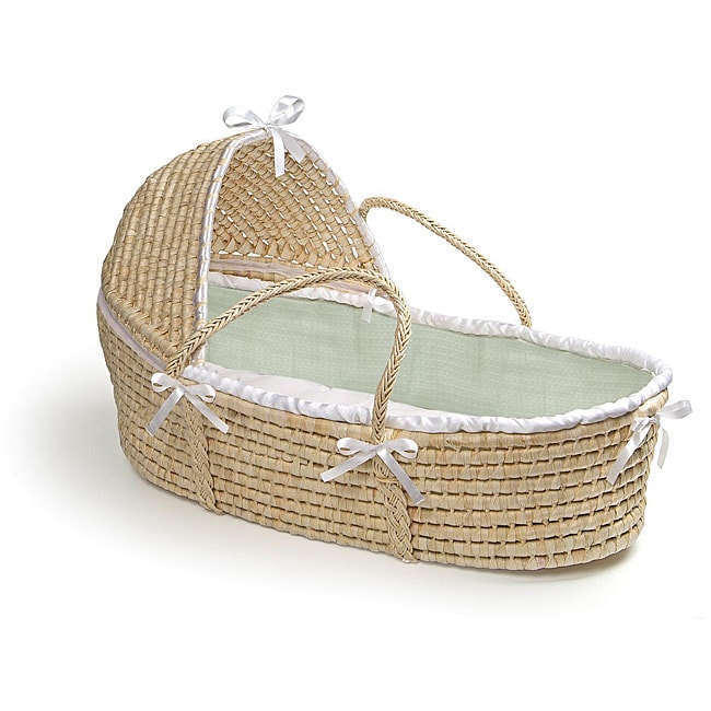 Natural Moses Basket With Sage Waffle Bedding