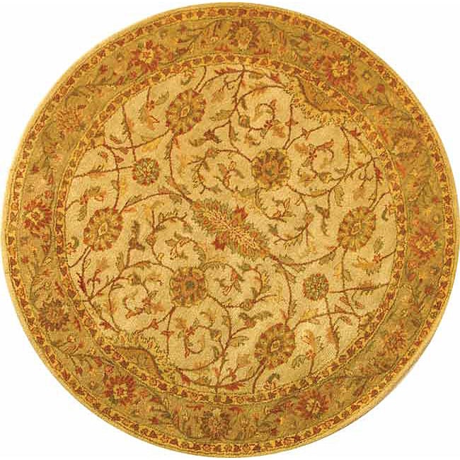 Handmade Antiquities Kashan Ivory/ Beige Wool Rug (8 Round)