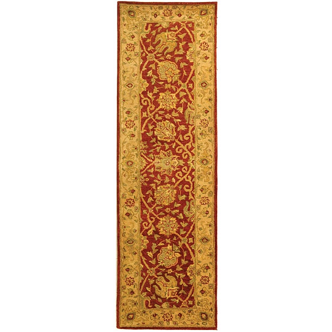 Handmade Antiquities Mashad Rust/ Ivory Wool Runner (23 X 8)