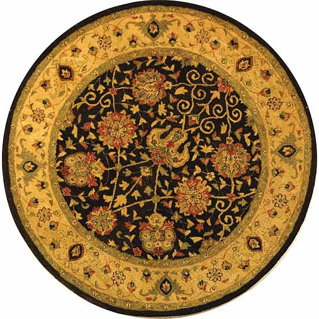 Handmade Antiquities Mashad Black/ Ivory Wool Rug (6 Round)