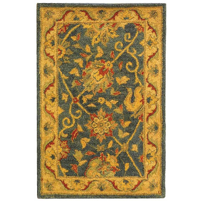 Handmade Antiquities Mashad Blue/ Ivory Wool Rug (2 X 3)