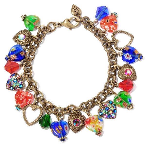 Sweet Romance Millefiori Rainbow Crystal Heart Charm Bracelet ...