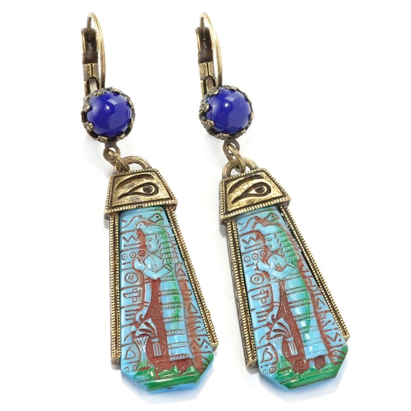 Sweet Romance Egyptian Goddess Art Deco Vintage Turquoise Earrings