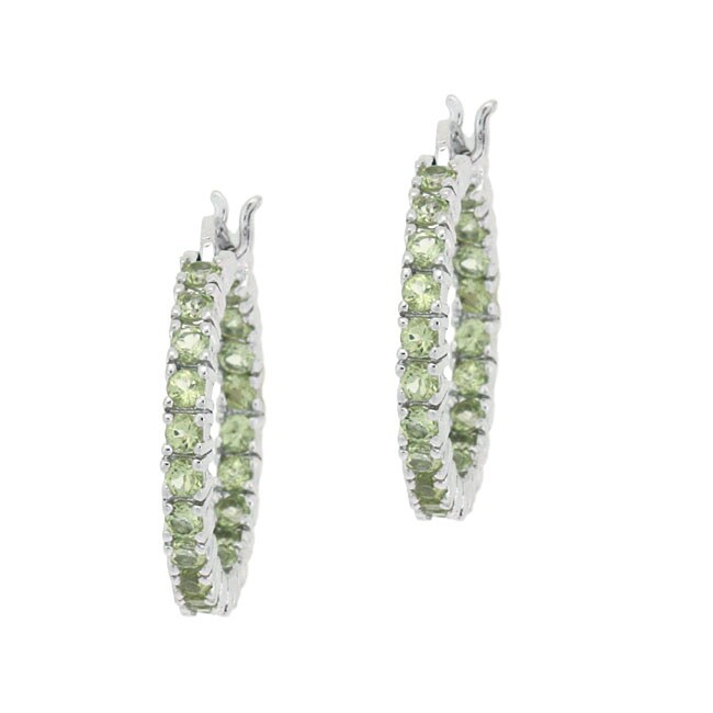 Glitzy Rocks Sterling Silver Peridot Inside Out Hoop Earrings Glitzy Rocks Sterling Silver Peridot Inside Out Hoop Earrings