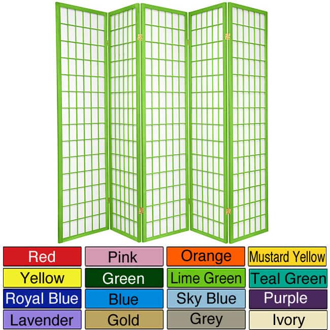 Handmade Wood and Rice Paper 6-foot 3-panel Windowpane Room Divider (China) - 5 Panel Gold