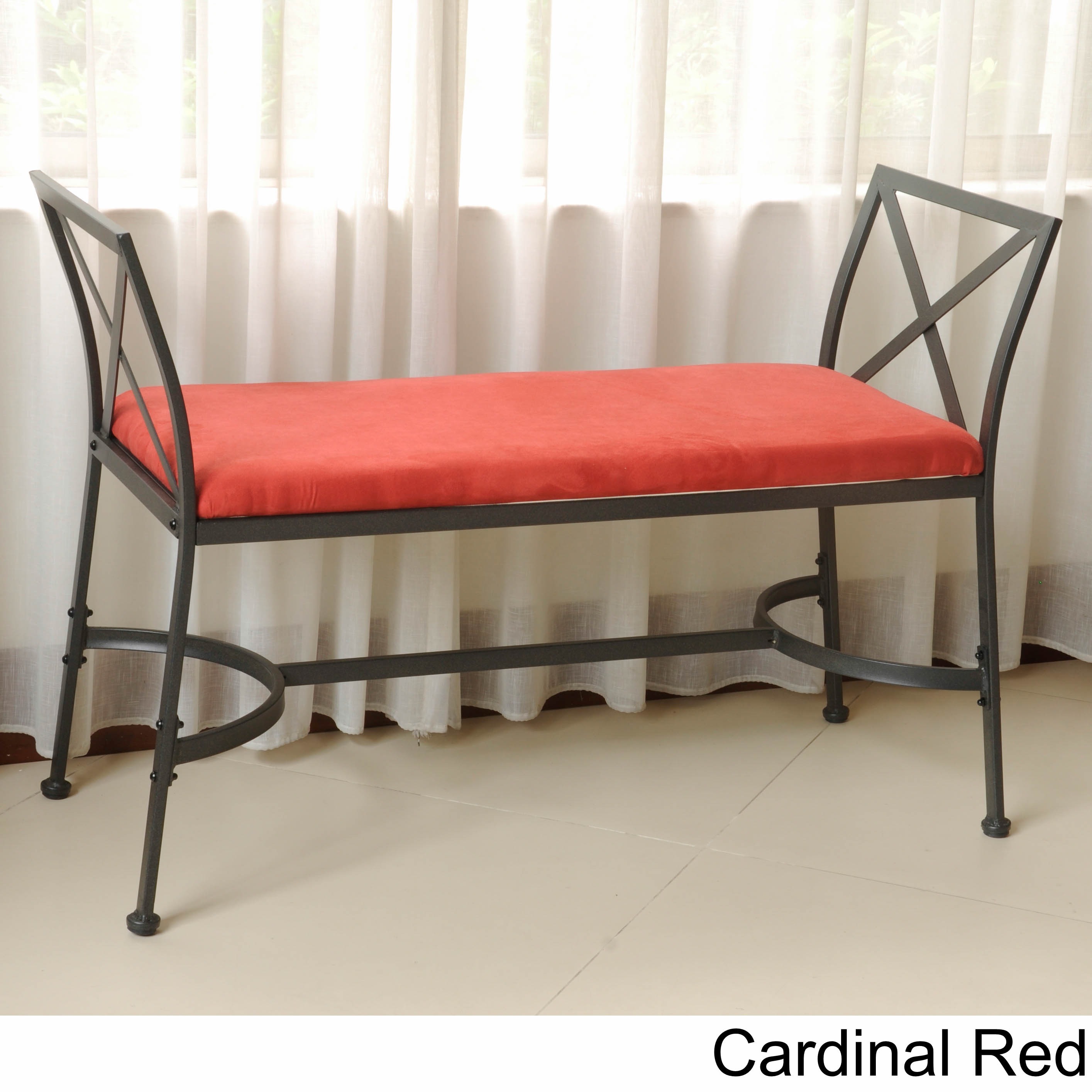 International Caravan Iron Foot of bed Bench With Microsuede Cushion