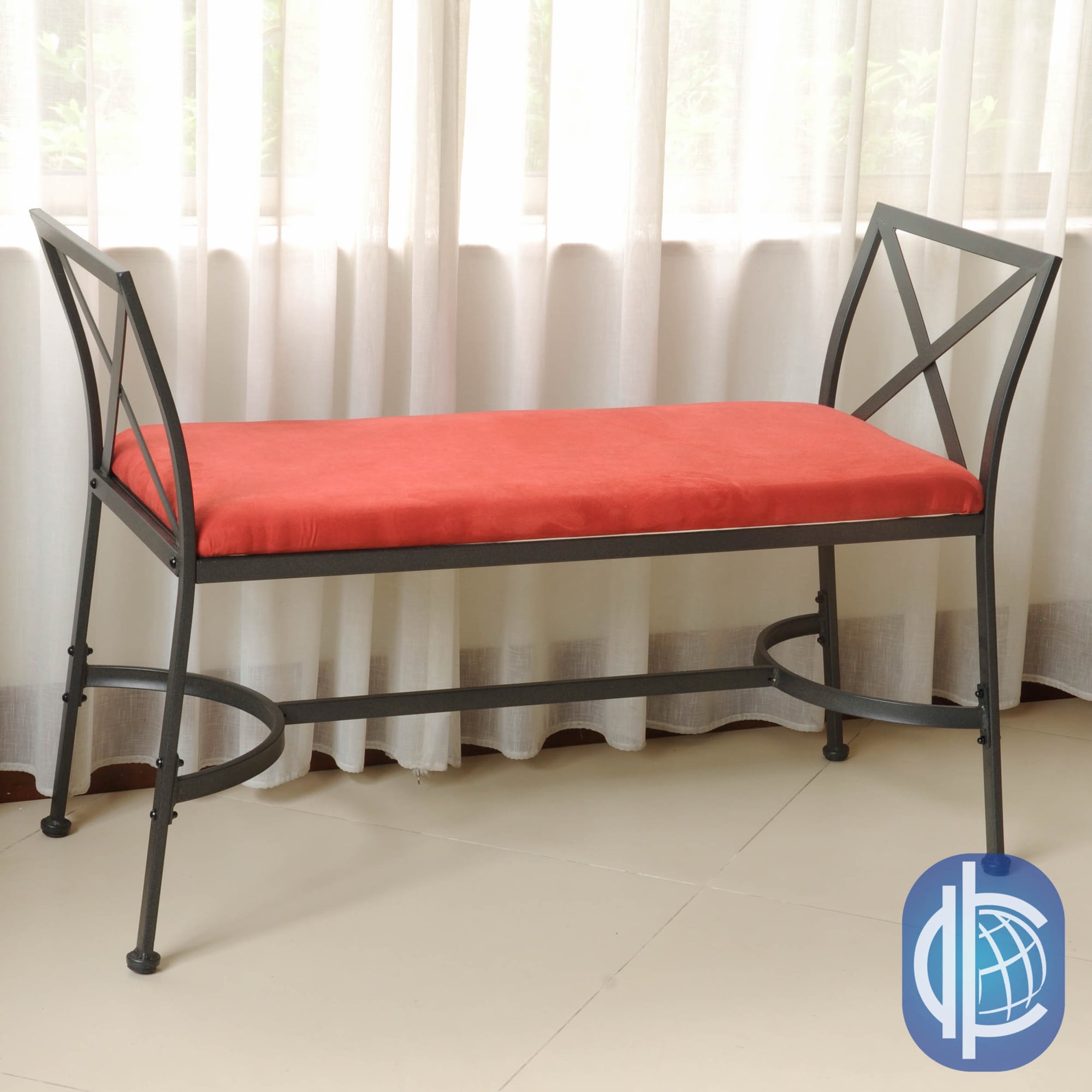 International Caravan Iron Foot of bed Bench With Microsuede Cushion