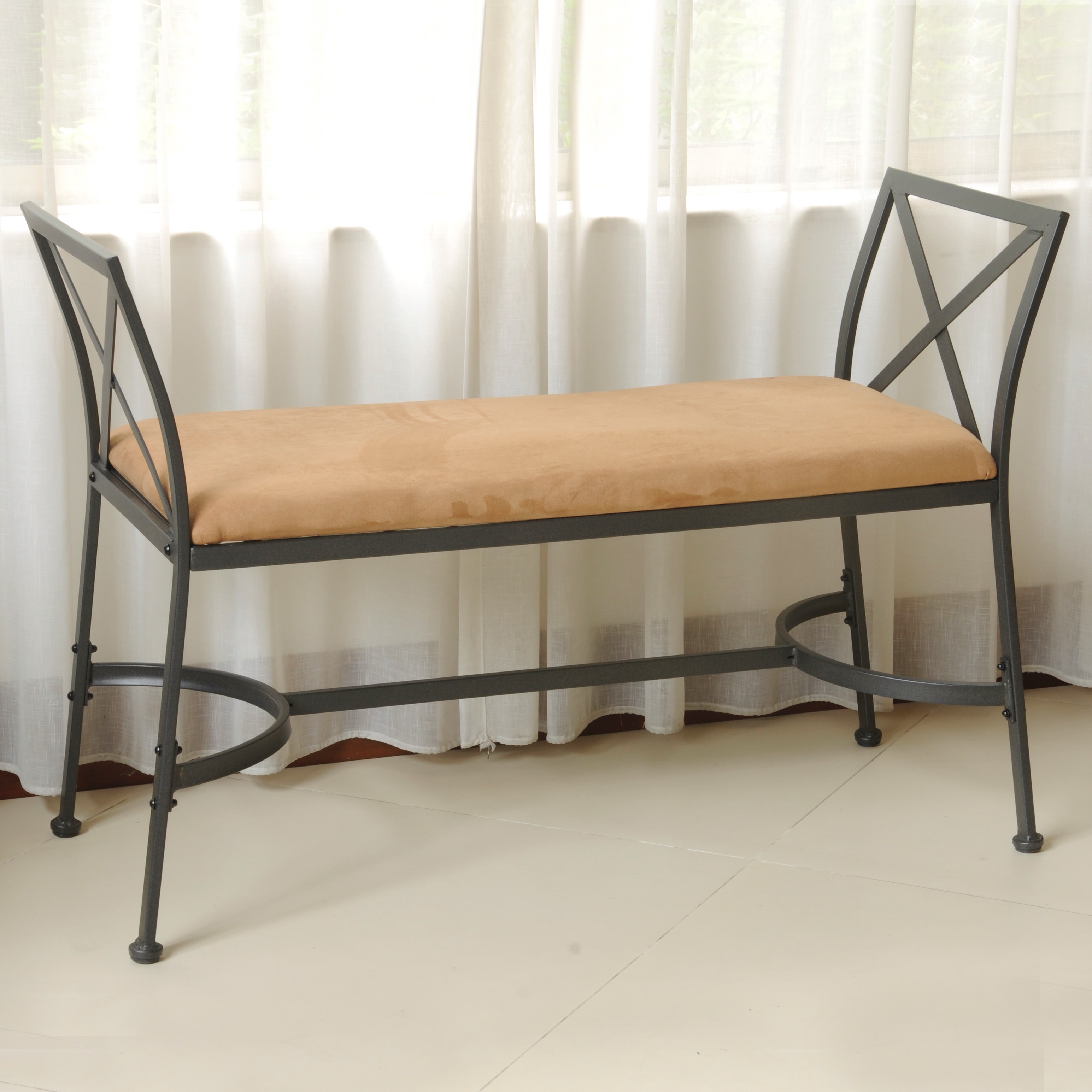 International Caravan Iron Foot of bed Bench With Microsuede Cushion