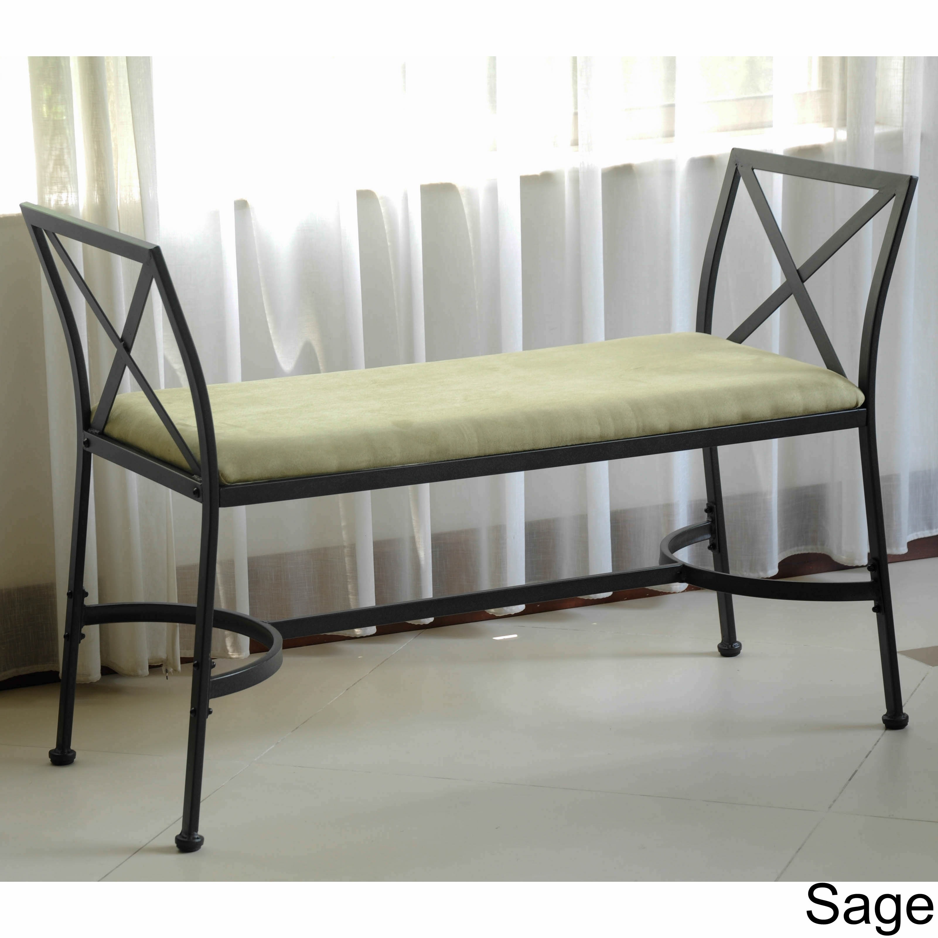 International Caravan Iron Foot of bed Bench With Microsuede Cushion