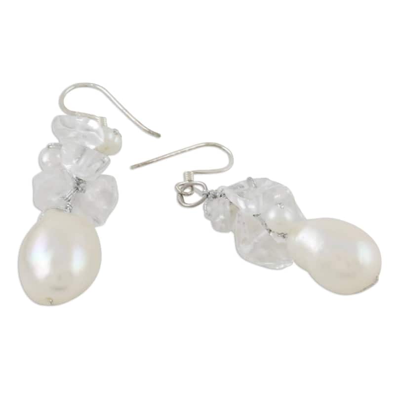 NOVICA Handmade Freshwater Pearl and Quartz Dangling Earrings (Thailand)