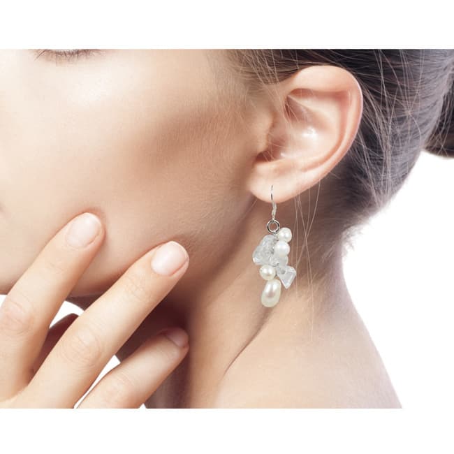 NOVICA Handmade Freshwater Pearl and Quartz Dangling Earrings (Thailand)