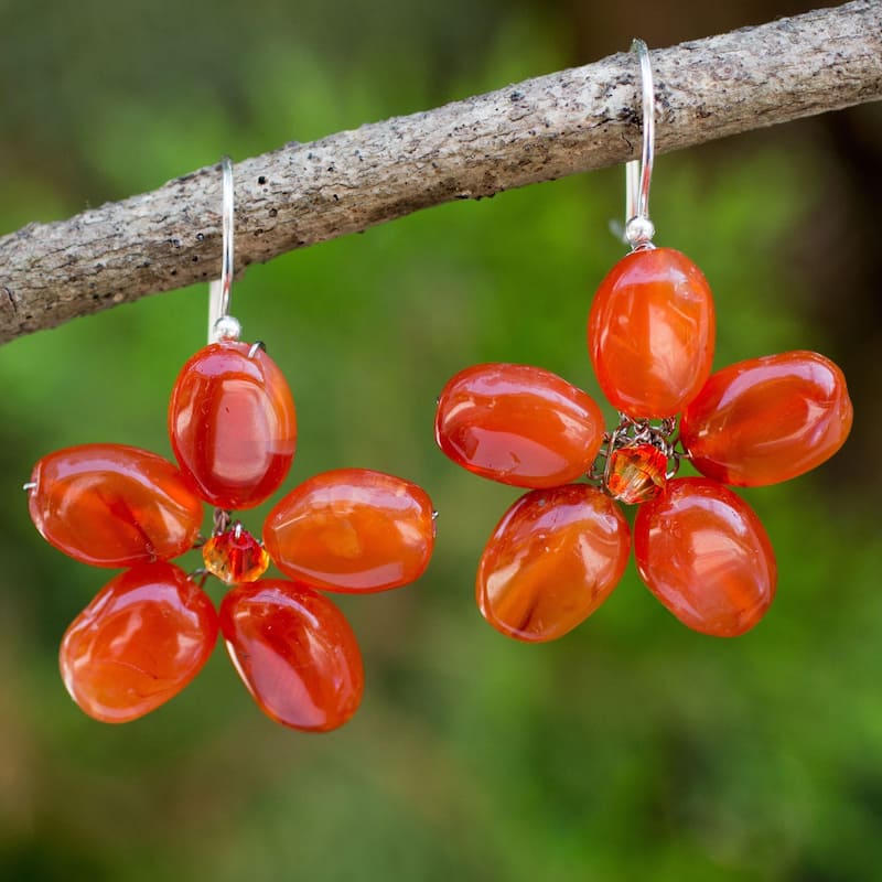 Handmade Mystic Carnelian Sterling Silver Dangle Earrings (Thailand)
